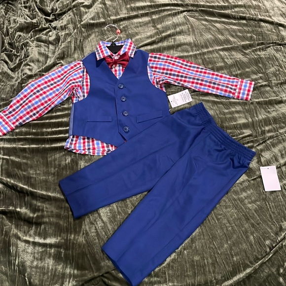 New! Nautica Boys TONAL WINDOWPANE Bright Blue 4 Piece Vest Set Size 2T - Picture 3 of 9